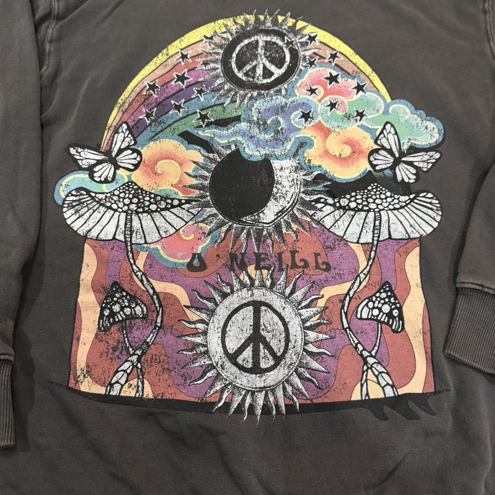 ONeill Gray Vintage Psychedelic Graphic Sweatshirt Peace And Celestial Symbol S - Picture 2 of 9